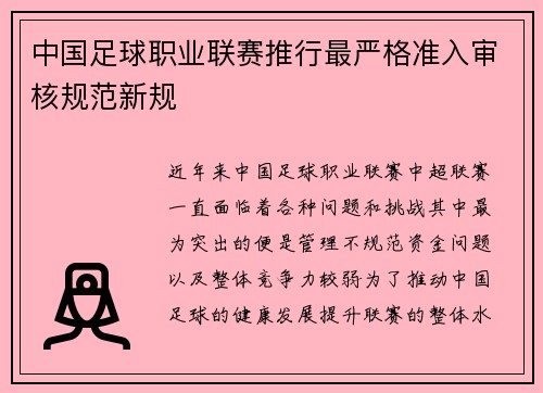 中国足球职业联赛推行最严格准入审核规范新规 中国足球职业联赛推行最严格准入审核规范新规